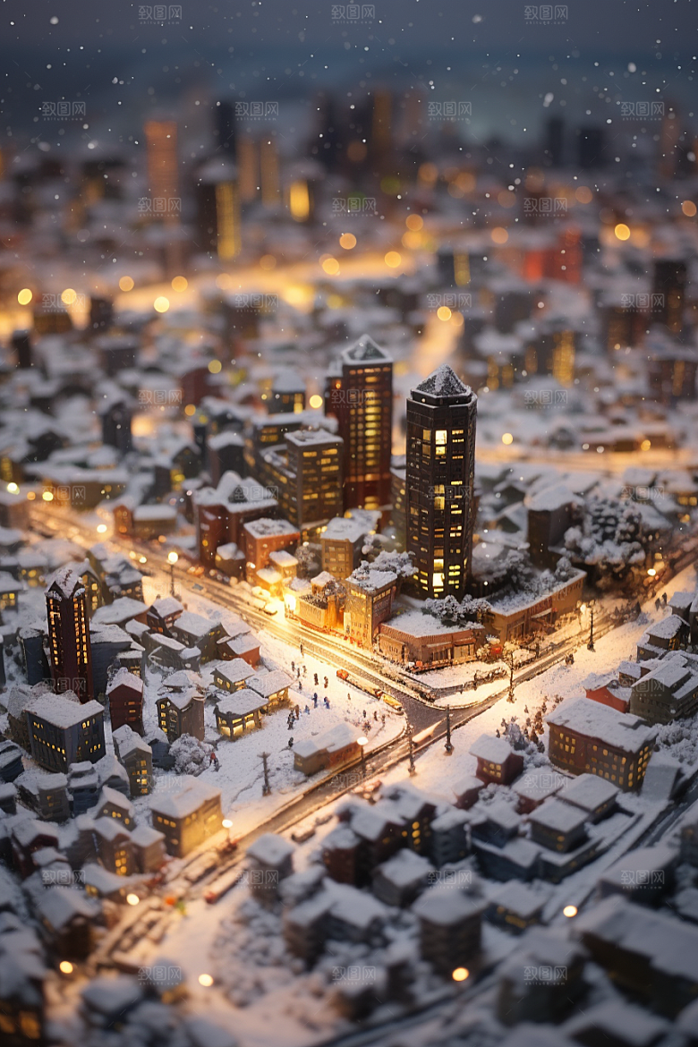 城市雪景高清下雪的都市原画