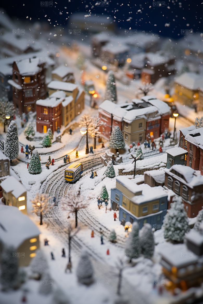 城市雪景城市街道高清原画
