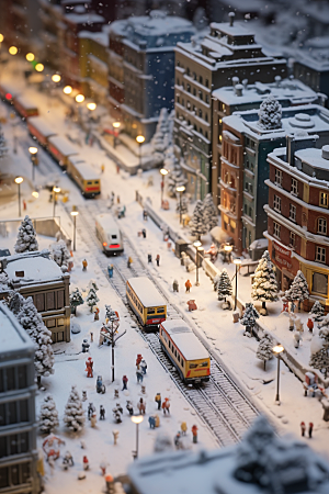 城市雪景下雪的都市城市街道原画