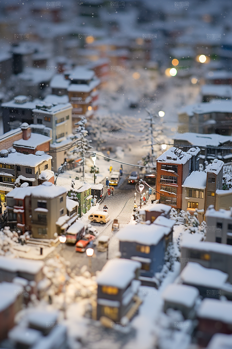 城市雪景城市街道雪夜原画