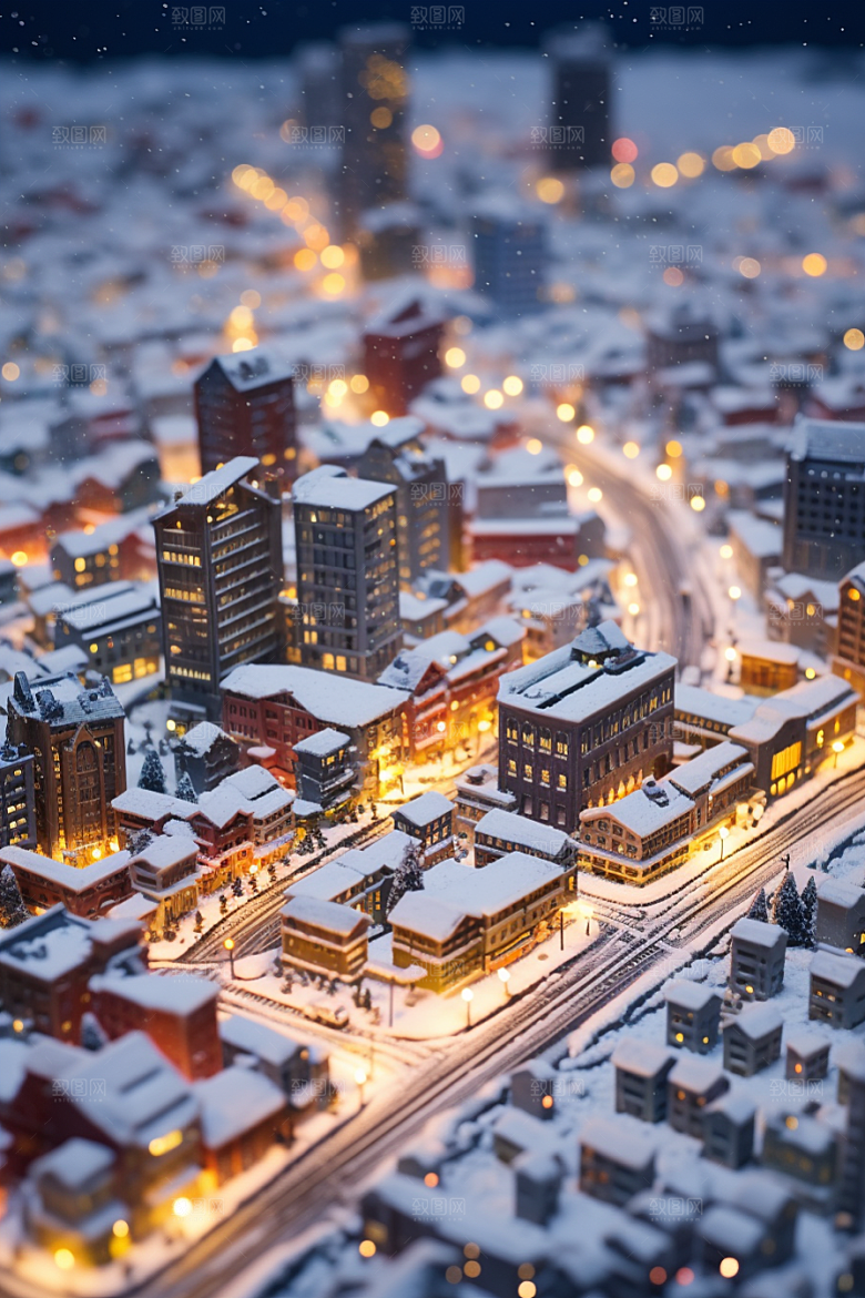 城市雪景城市街道雪夜原画