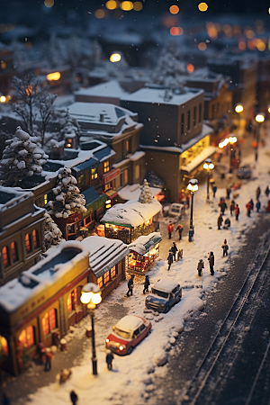 城市雪景雪夜下雪的都市原画