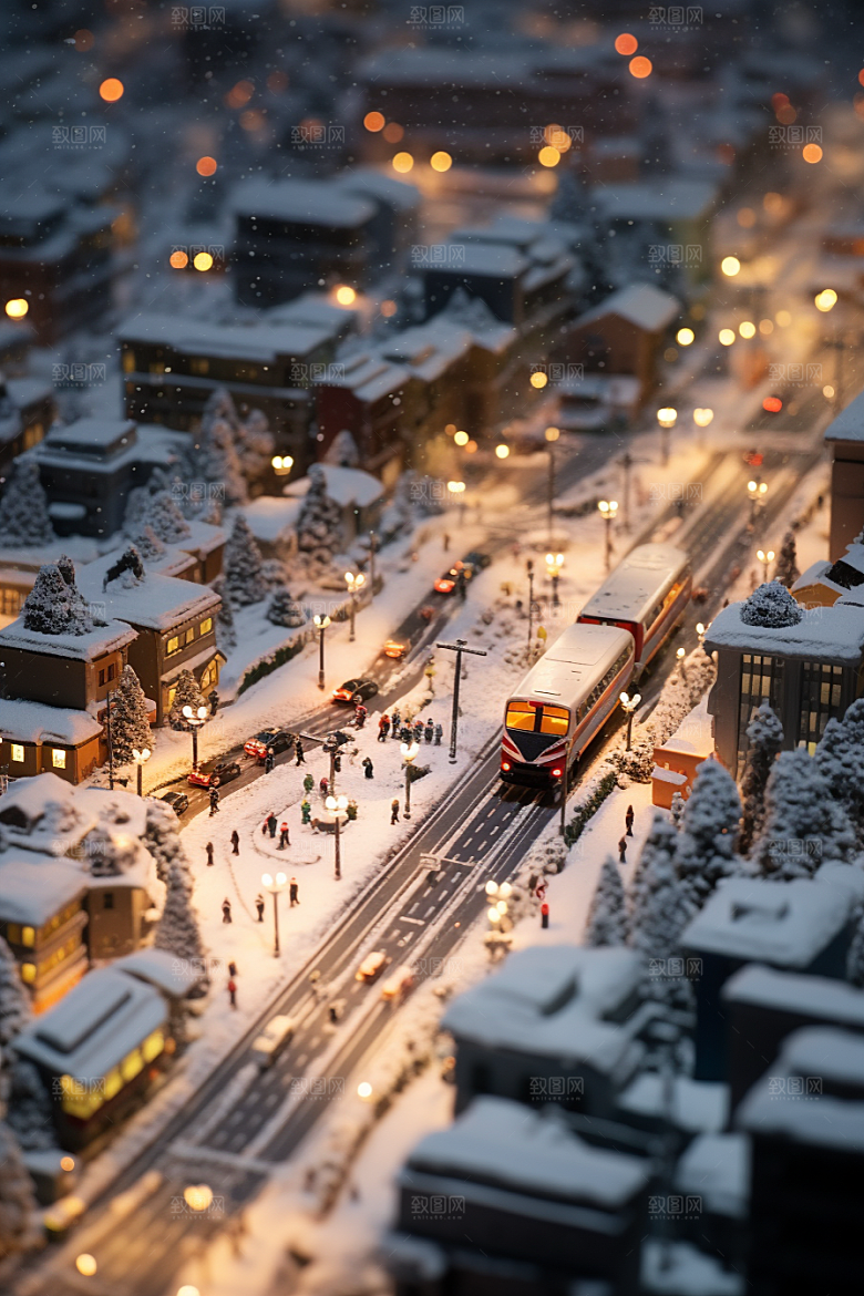 城市雪景静谧建筑原画