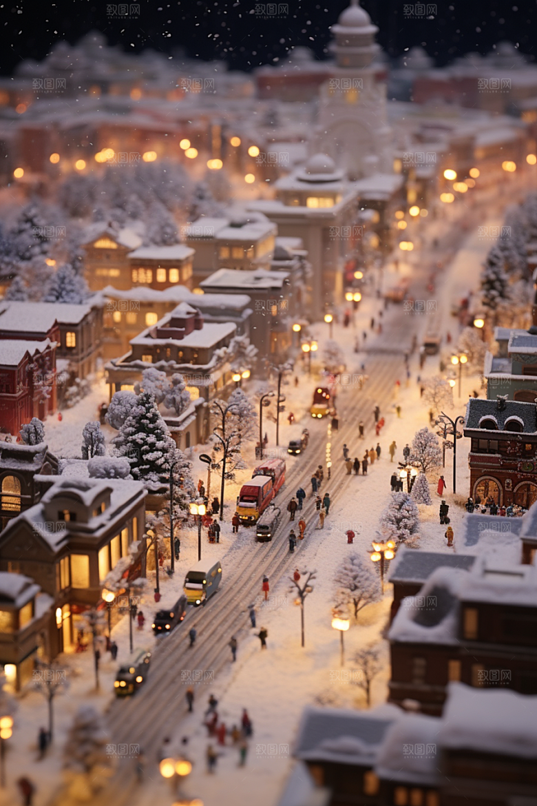 城市雪景雪夜城市街道原画