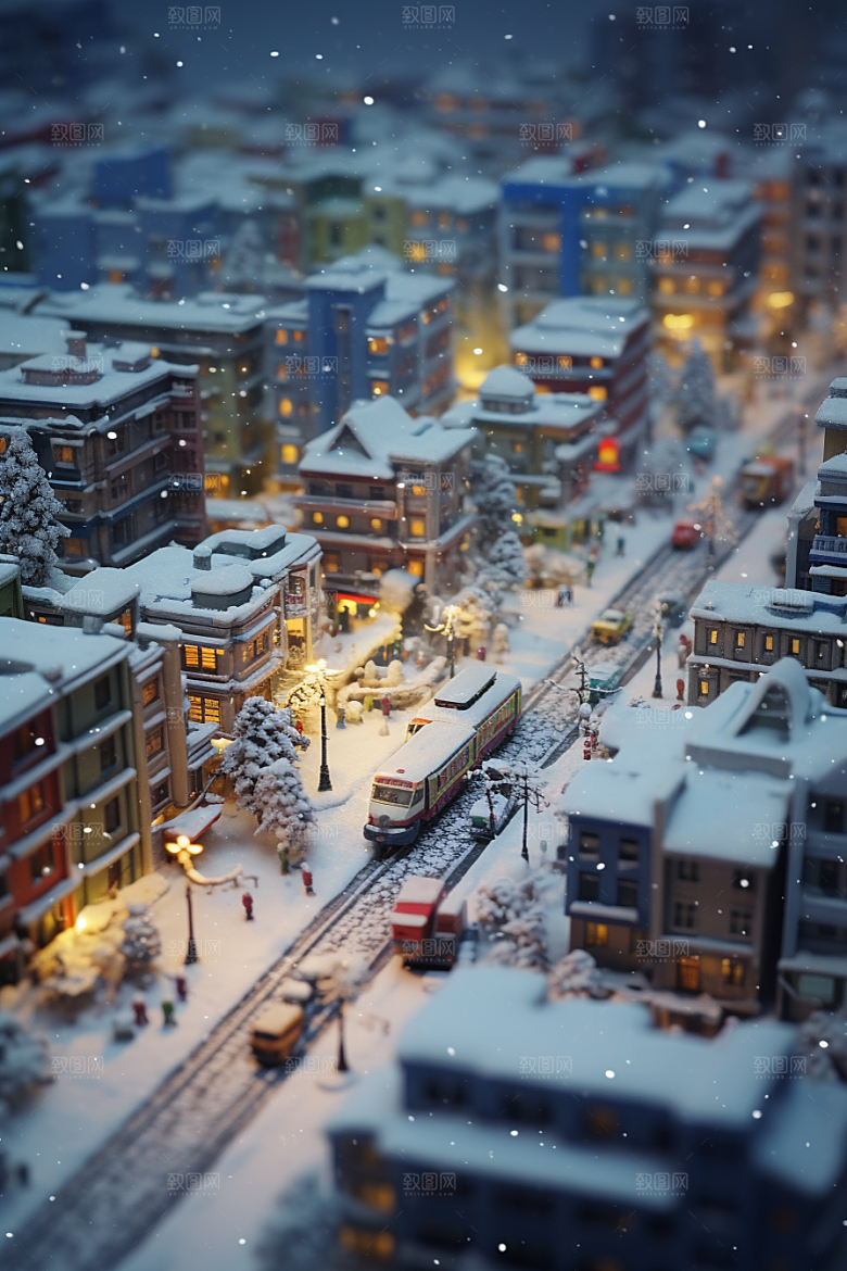 城市雪景下雪的都市静谧原画