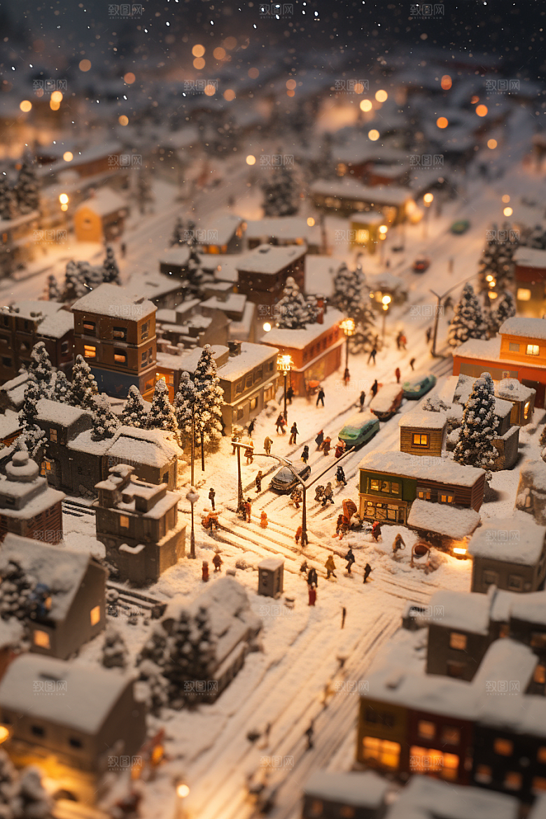 城市雪景下雪的都市静谧原画