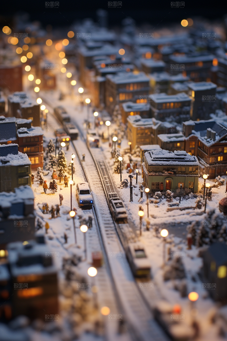 城市雪景静谧城市街道原画