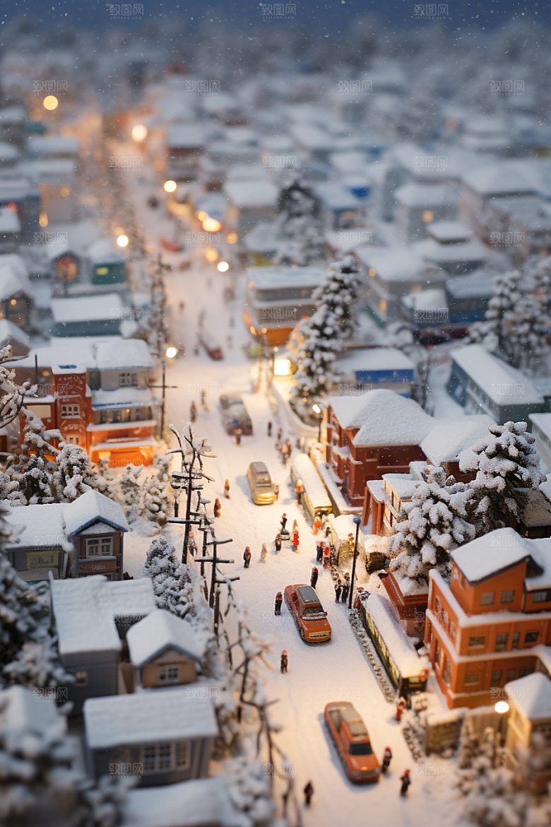 城市雪景建筑城市街道原画