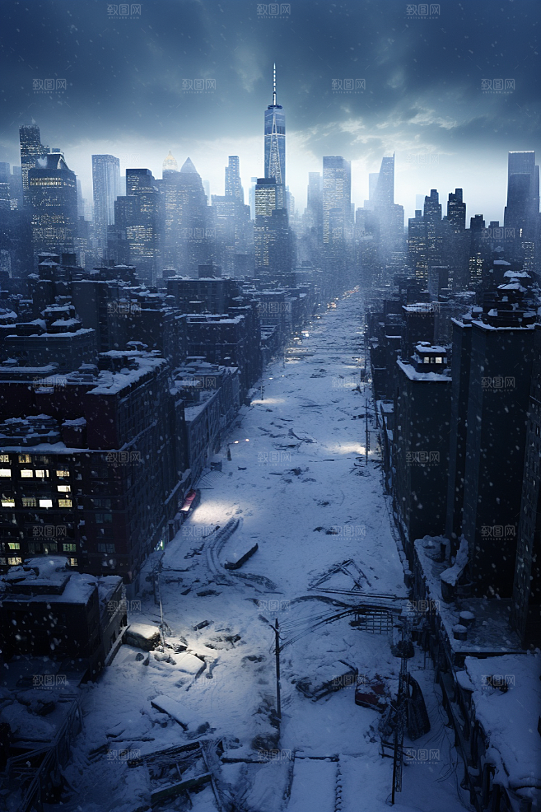 城市雪景安静雪夜原画