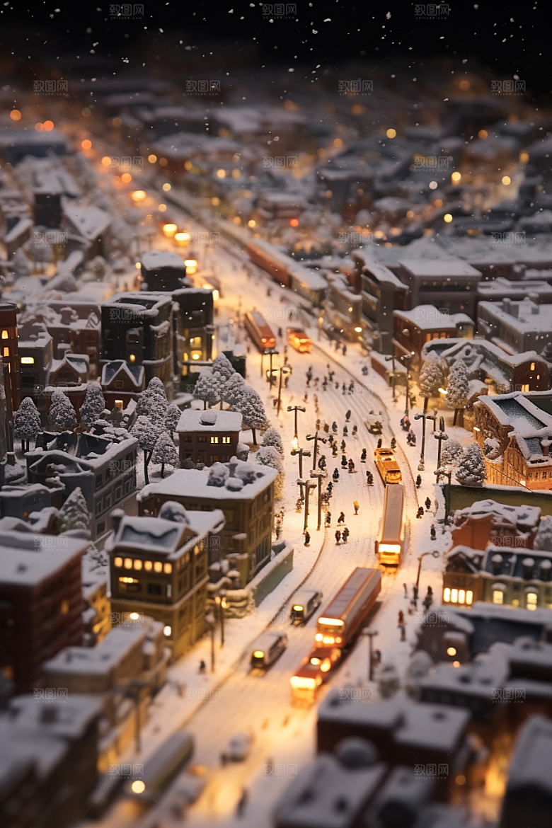 城市雪景建筑静谧原画