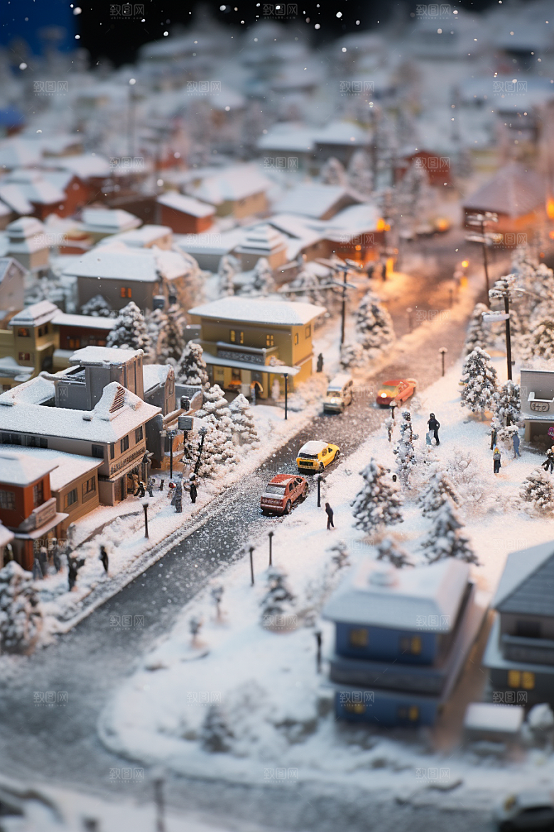 城市雪景静谧建筑原画