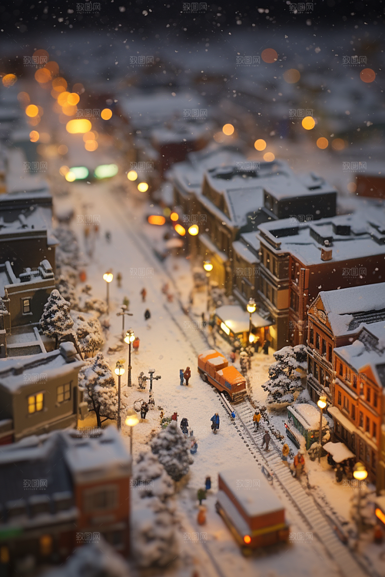 城市雪景下雪的都市雪夜原画