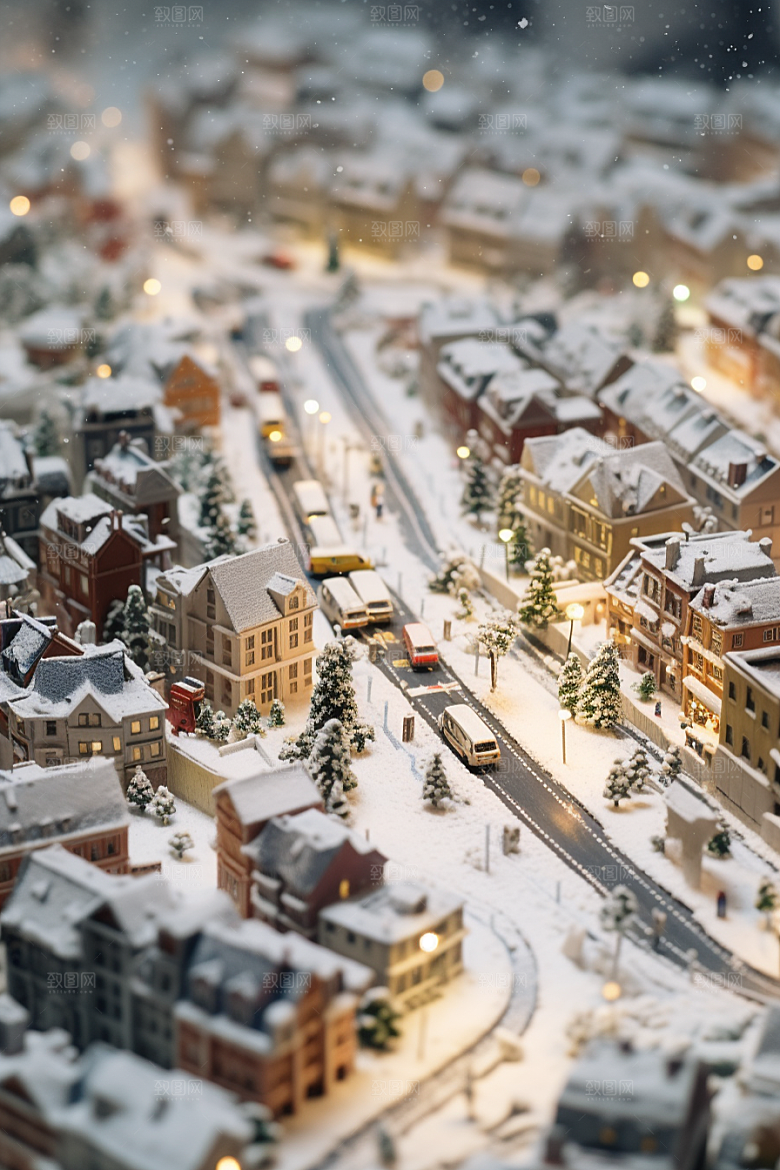 城市雪景城市街道静谧原画