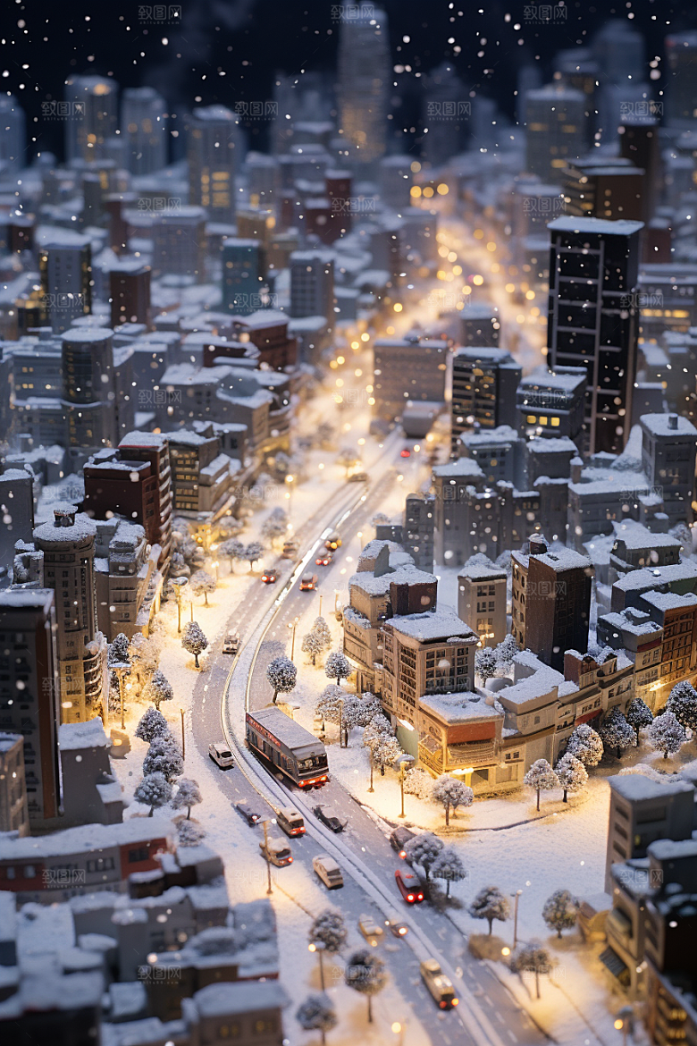 城市雪景安静城市街道原画