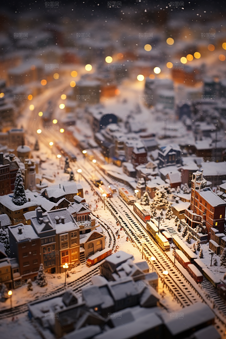 城市雪景建筑雪夜原画