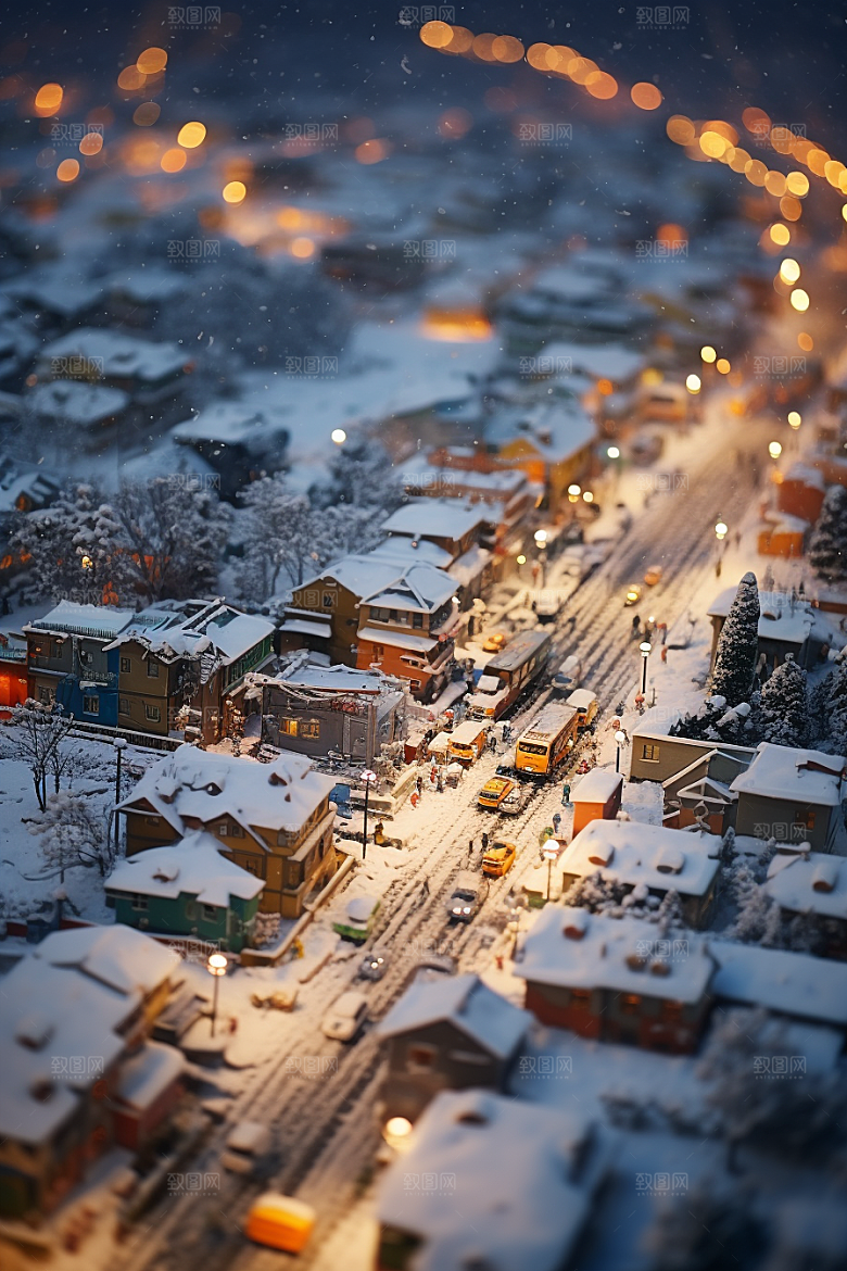 城市雪景城市街道静谧原画