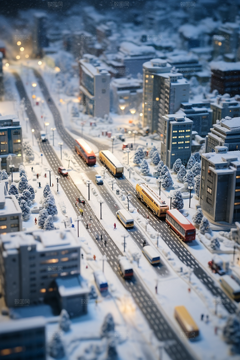 城市雪景雪夜建筑原画