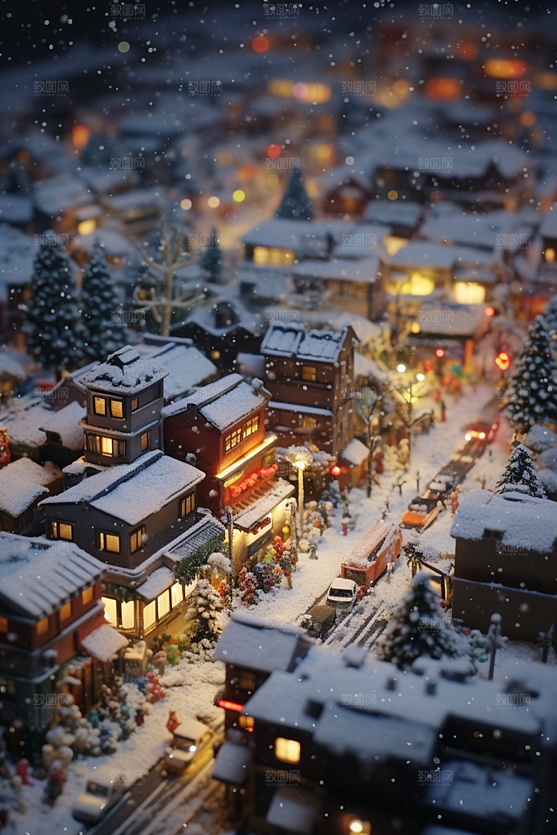 城市雪景雪夜建筑原画