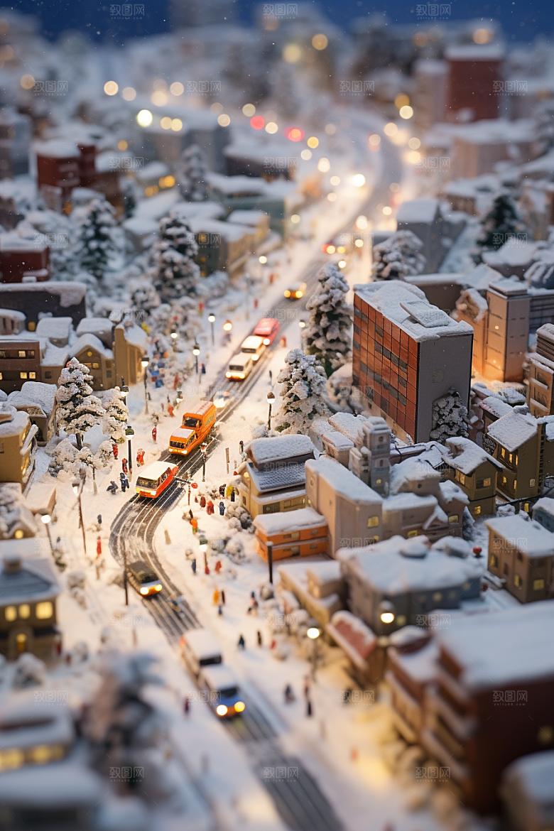 城市雪景雪夜城市街道原画