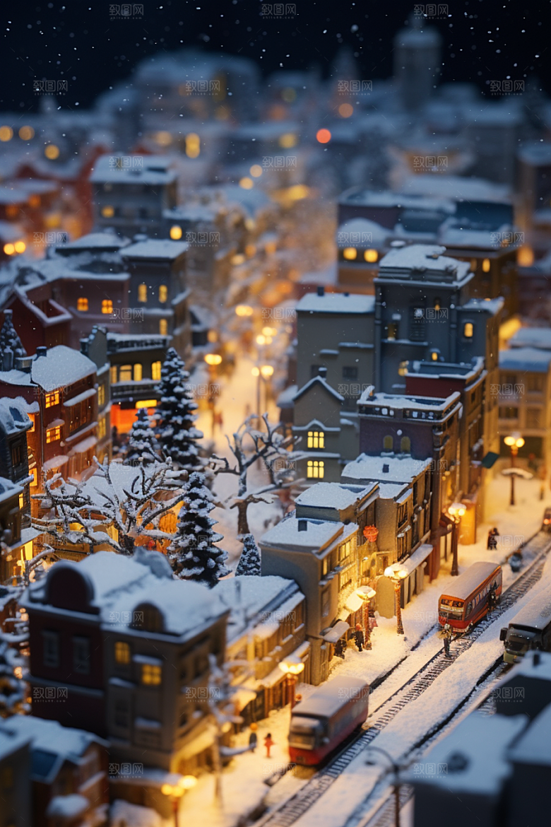 城市雪景雪夜安静原画