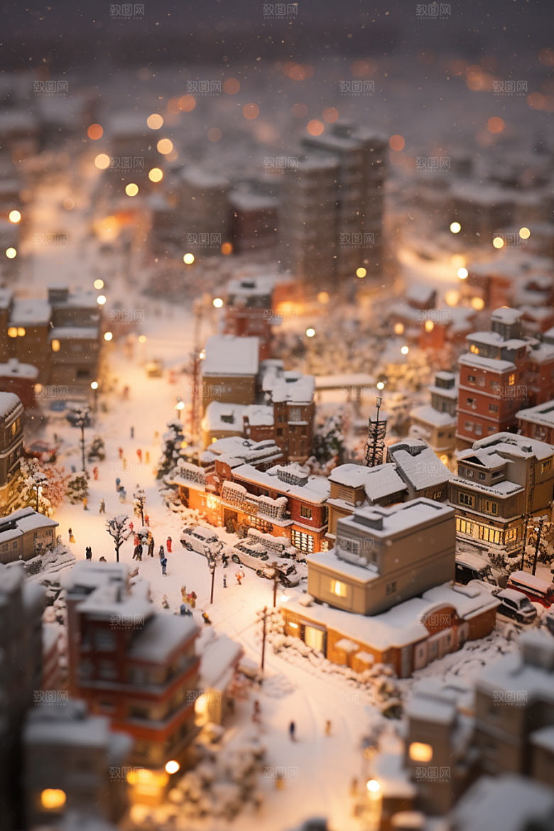 城市雪景高清城市街道原画