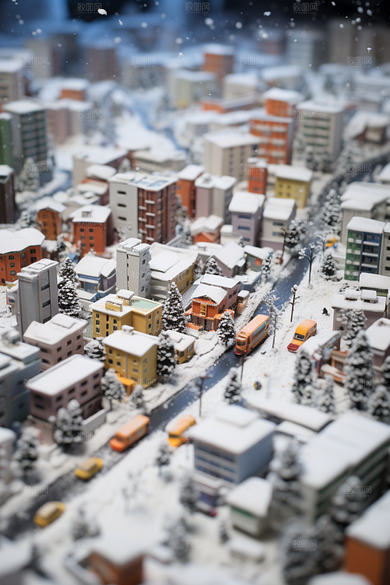 城市雪景建筑城市街道原画