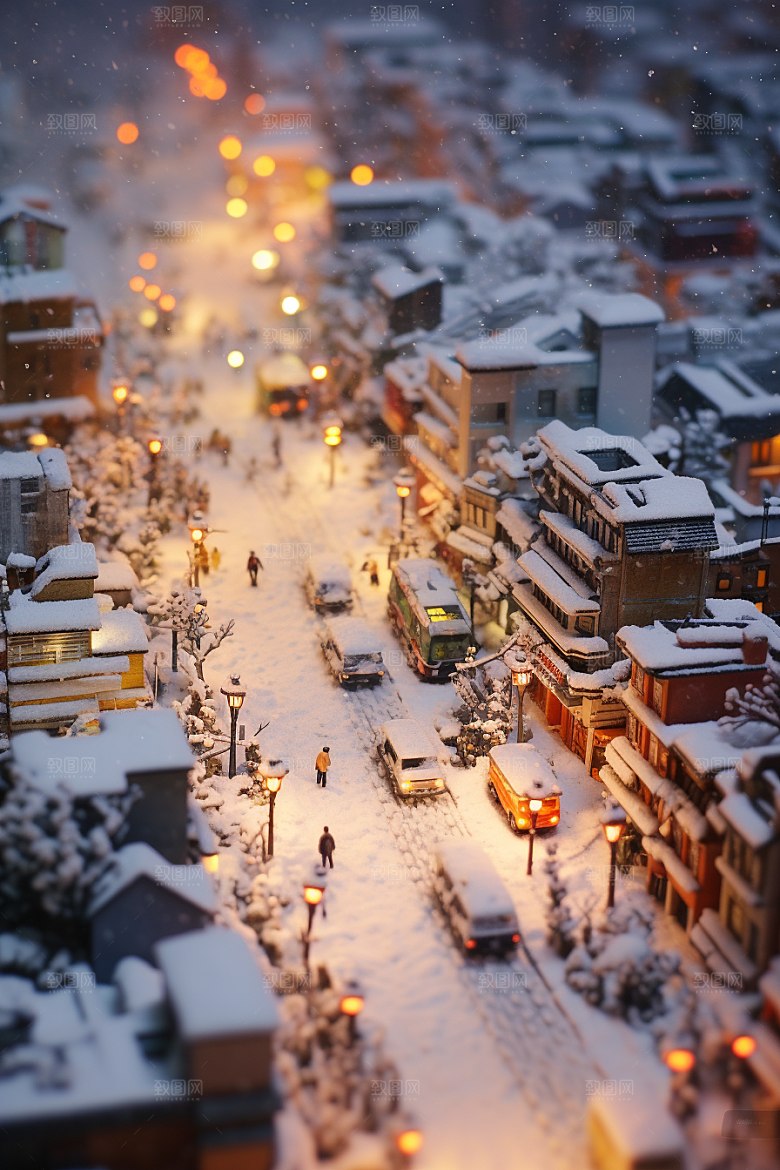 城市雪景雪夜安静原画