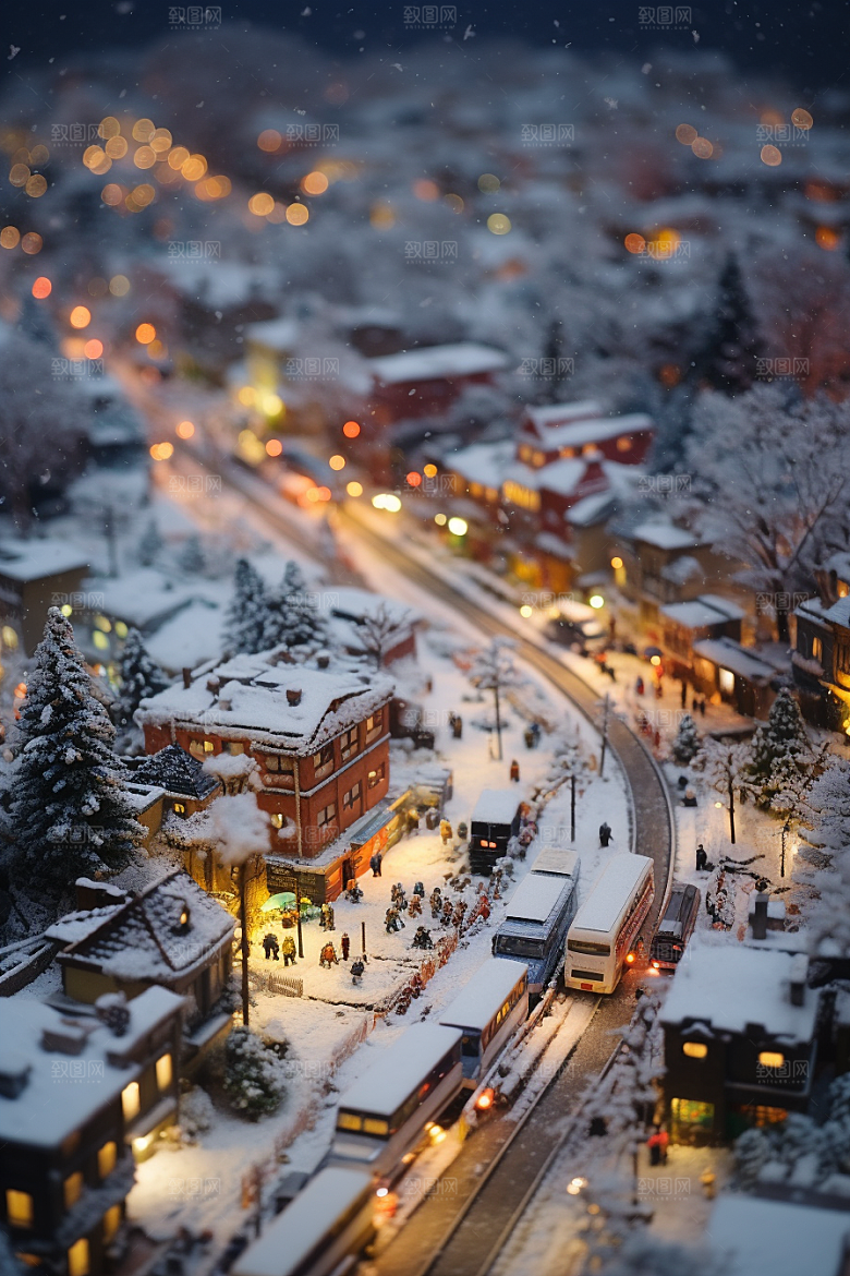 城市雪景下雪的都市建筑原画
