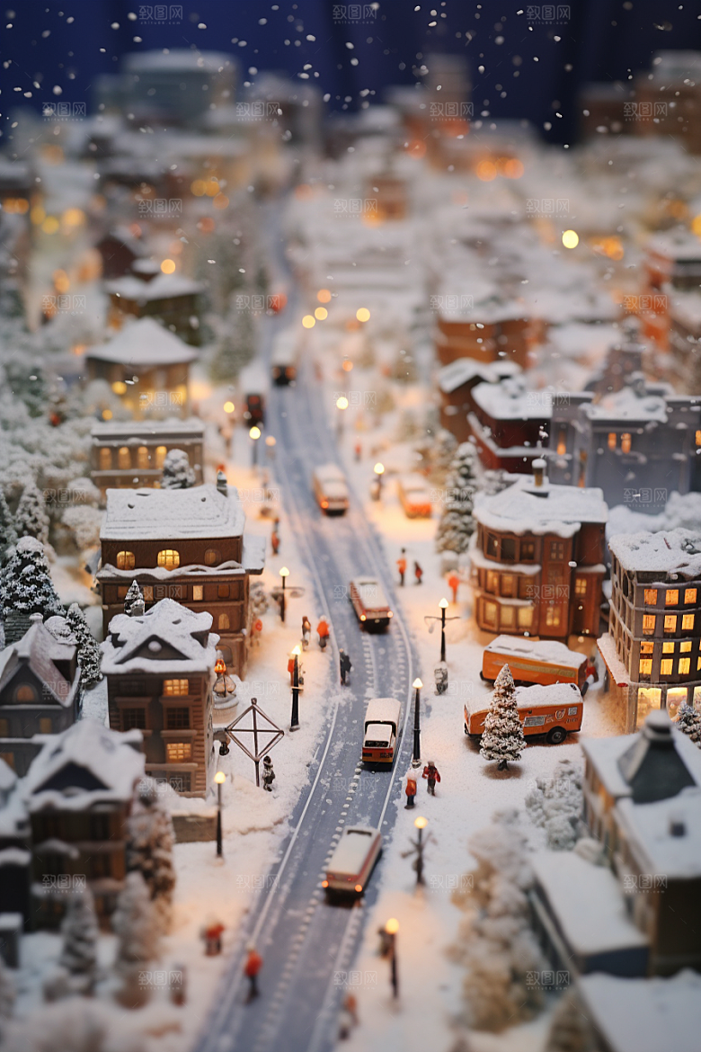 城市雪景建筑下雪的都市原画
