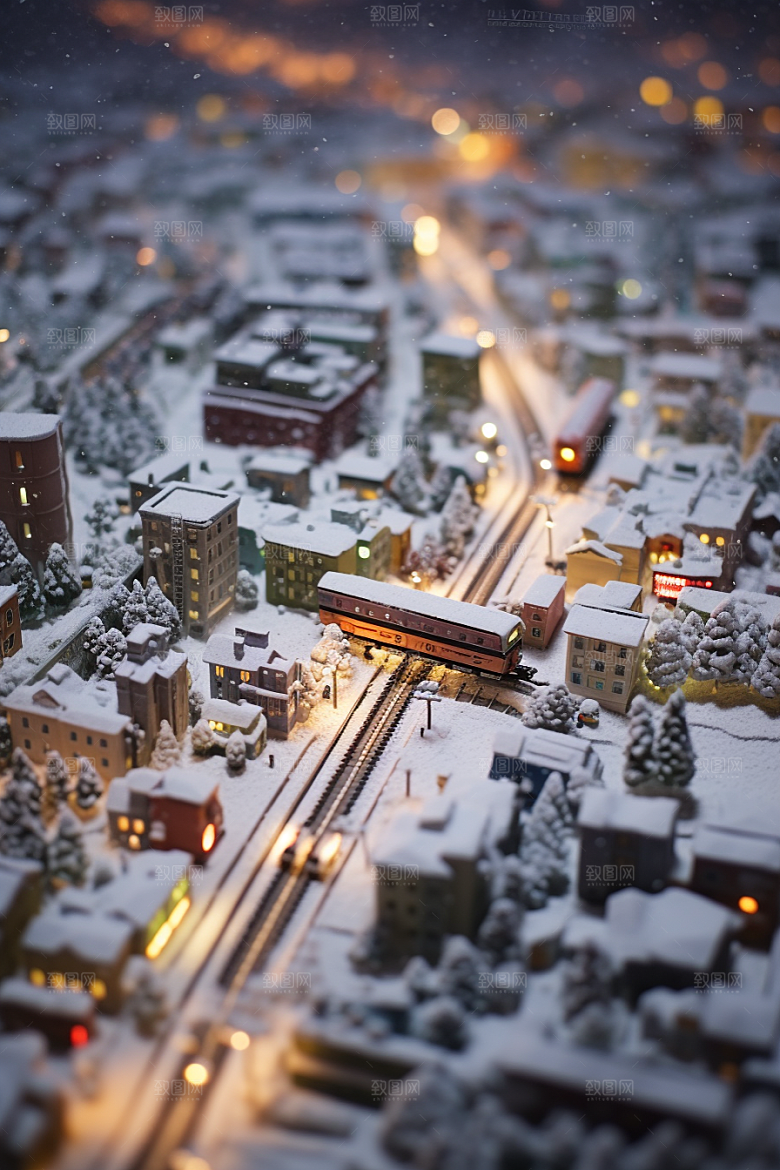 城市雪景雪夜下雪的都市原画