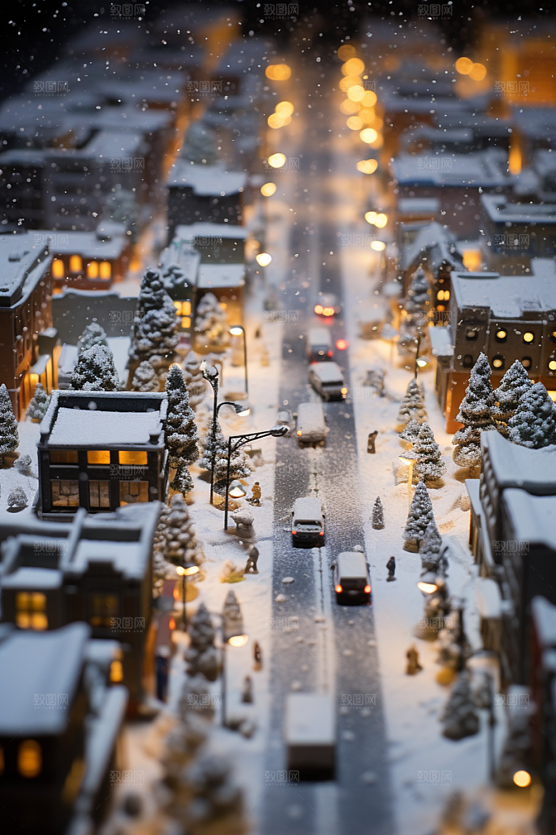城市雪景城市街道雪夜原画