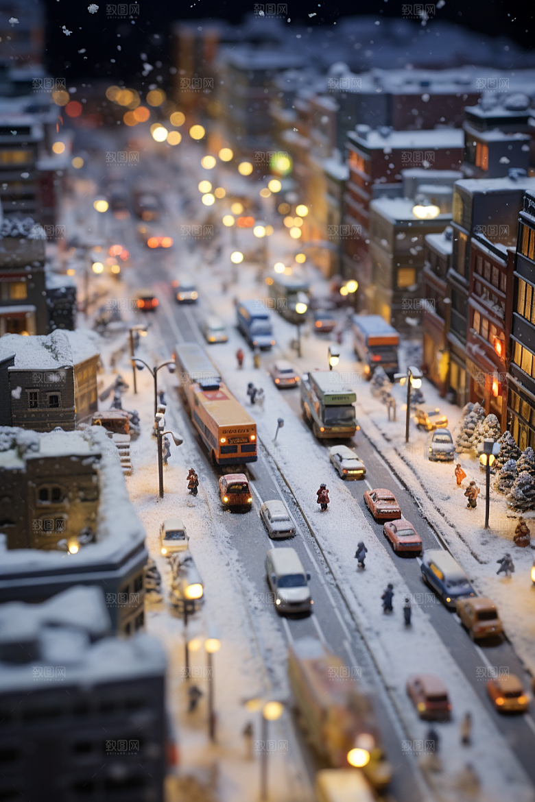 城市雪景安静下雪的都市原画