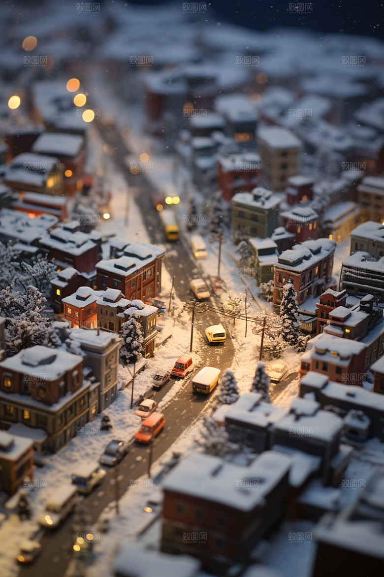城市雪景雪夜高清原画