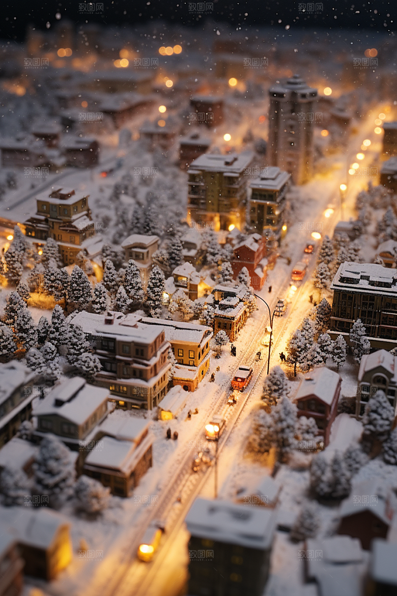 城市雪景雪夜建筑原画