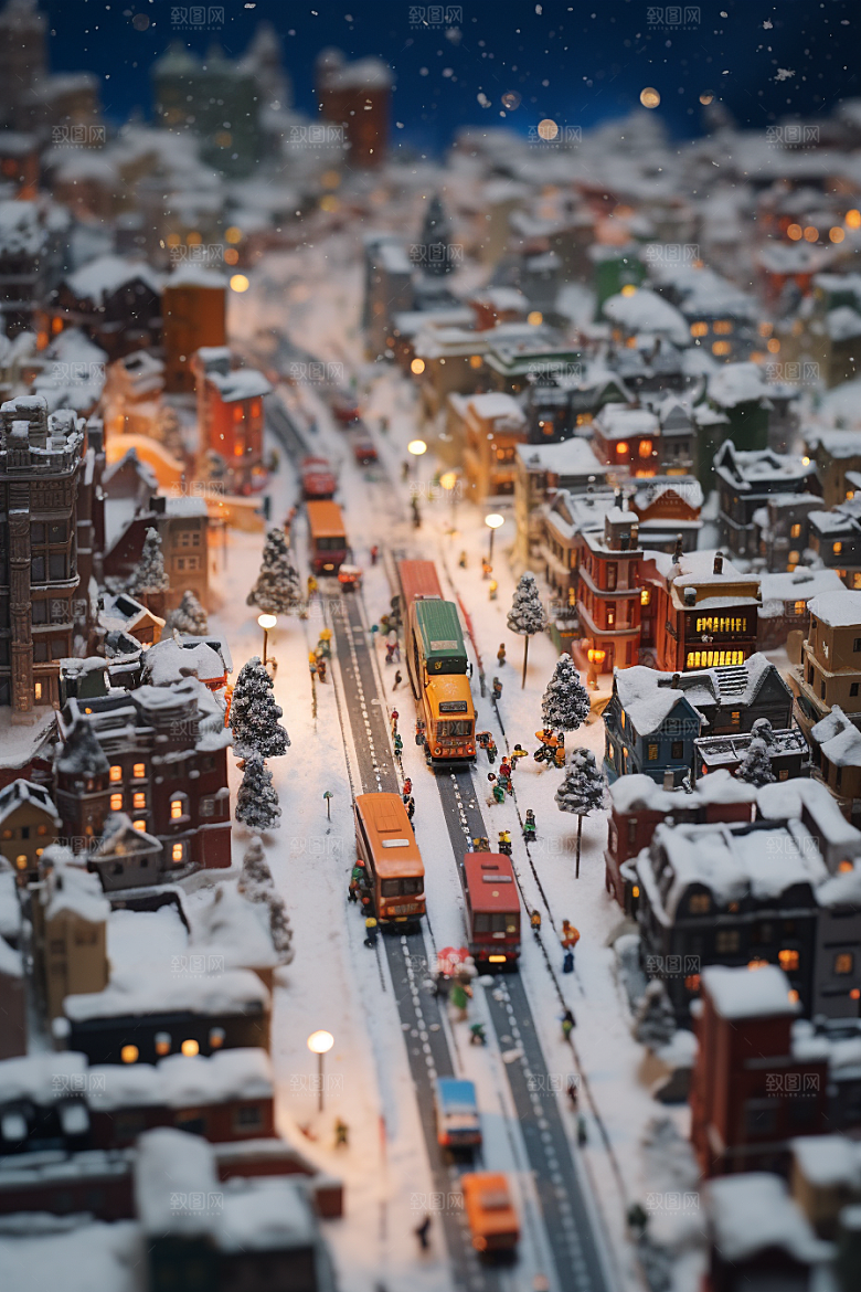 城市雪景城市街道下雪的都市原画
