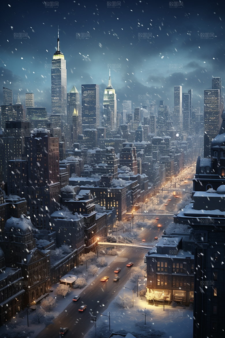 城市雪景高清静谧原画