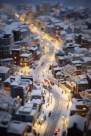 城市雪景下雪的都市建筑原画