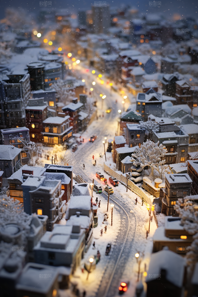 城市雪景下雪的都市建筑原画