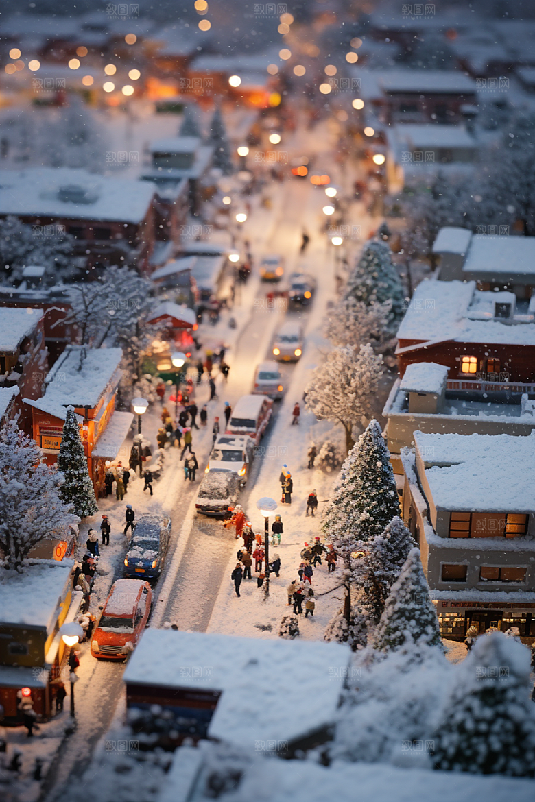 城市雪景城市街道高清原画