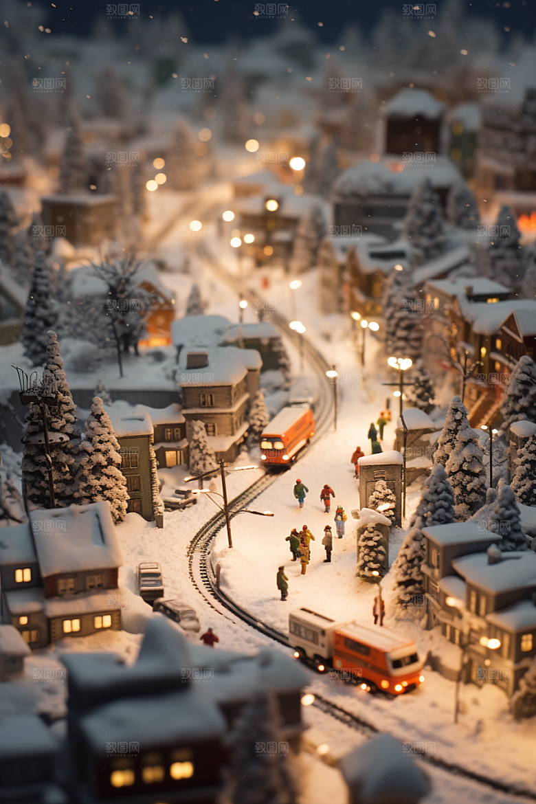 城市雪景城市街道雪夜原画