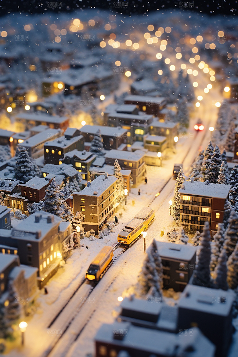 城市雪景城市街道高清原画