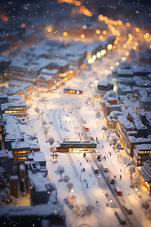 城市雪景静谧城市街道原画