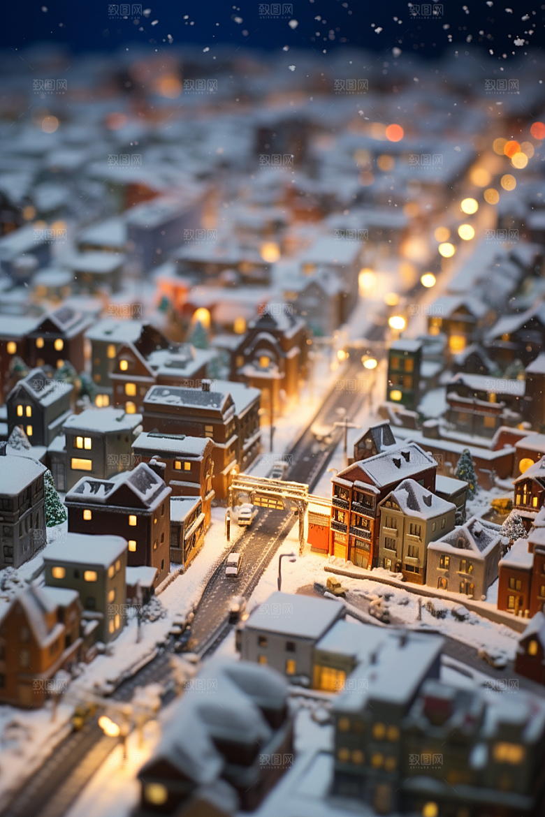 城市雪景雪夜静谧原画