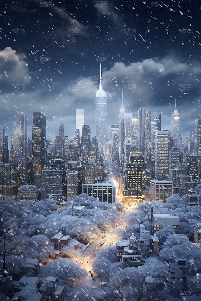 城市雪景安静雪夜原画