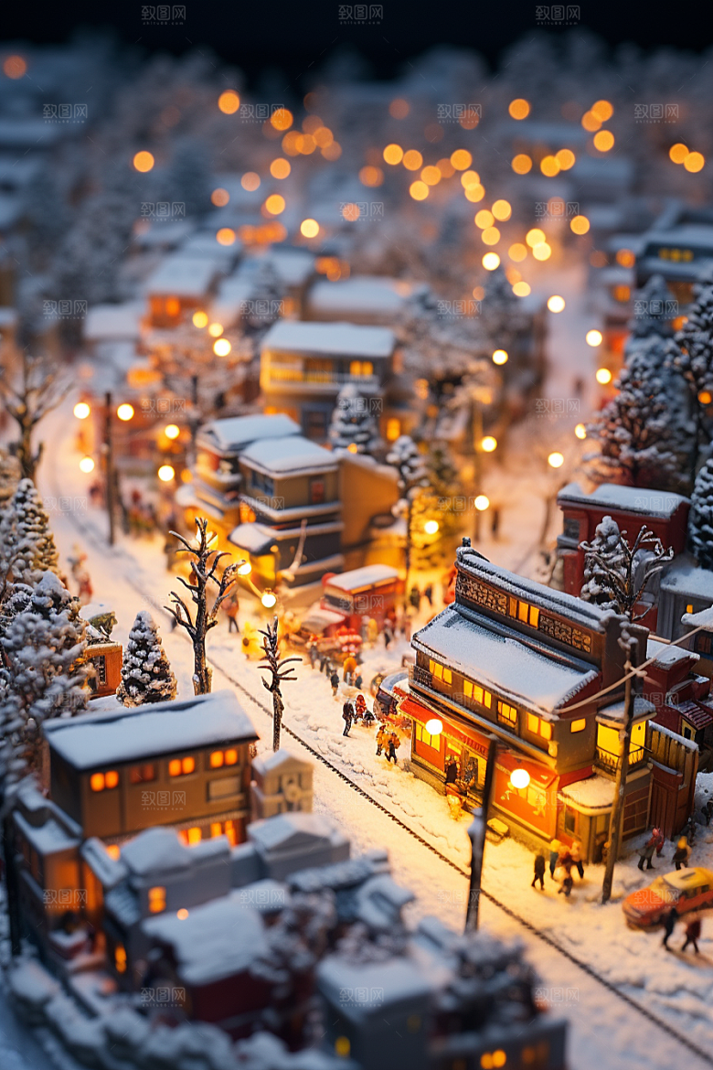 城市雪景城市街道下雪的都市原画