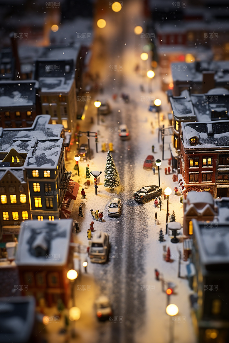 城市雪景静谧城市街道原画