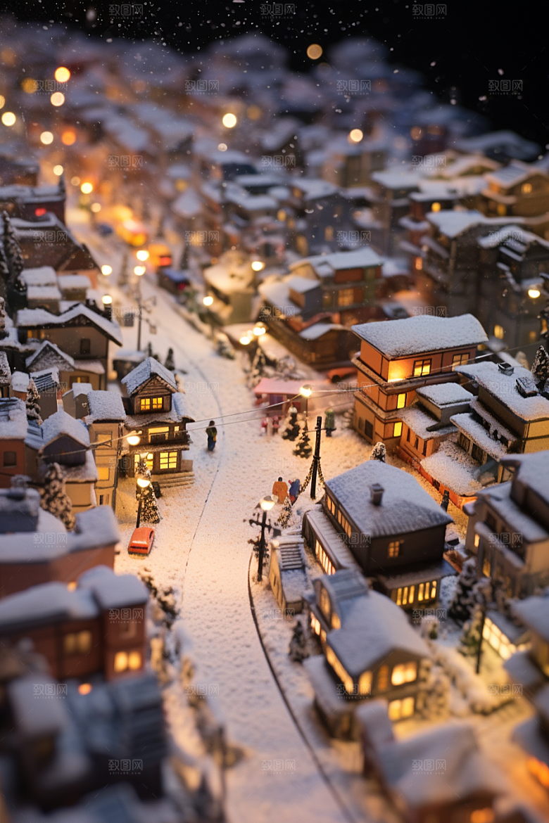 城市雪景城市街道安静原画