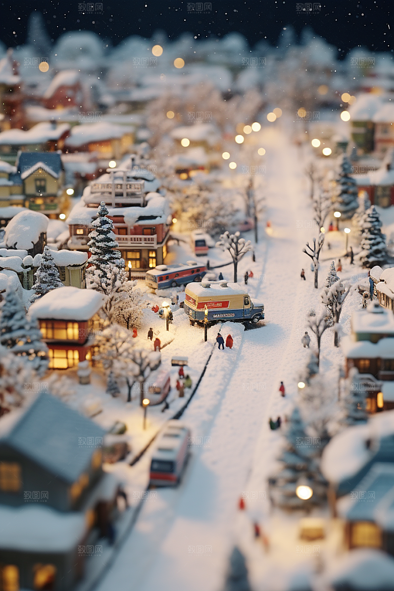 城市雪景下雪的都市城市街道原画