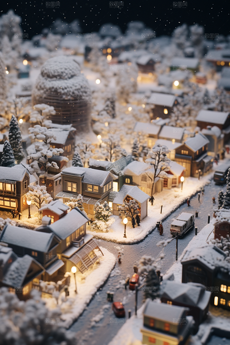 城市雪景下雪的都市城市街道原画