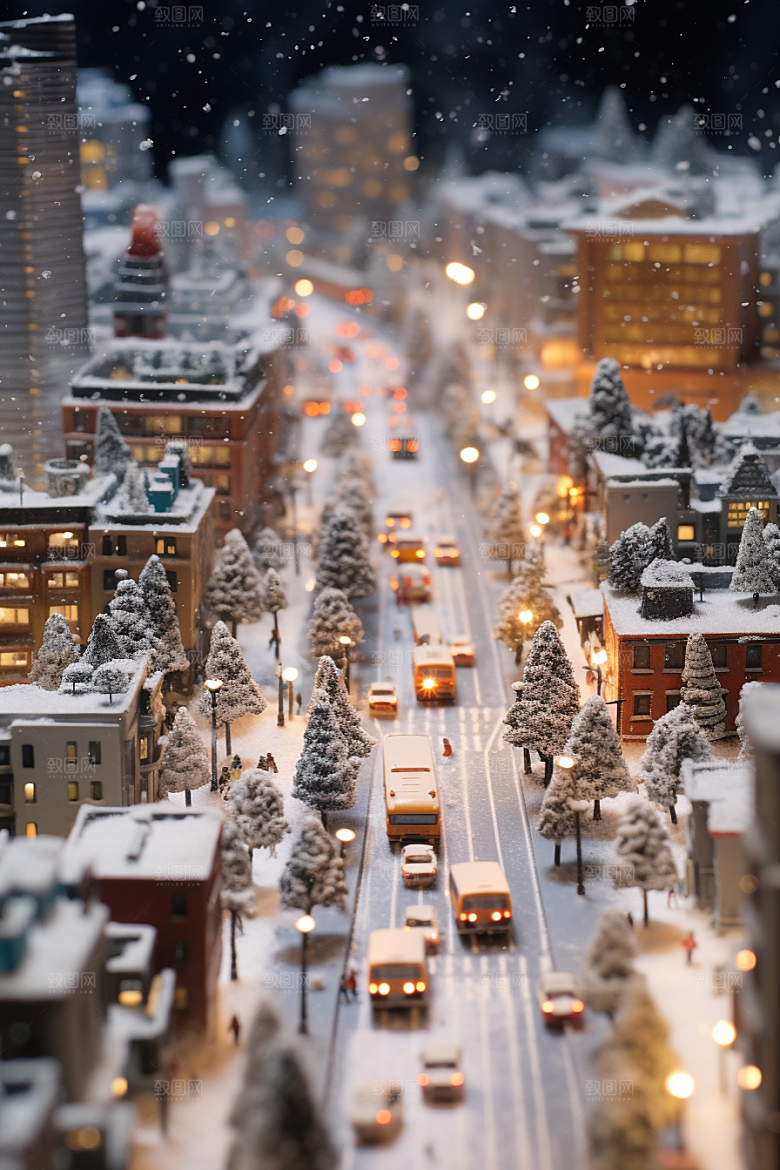 城市雪景建筑下雪的都市原画